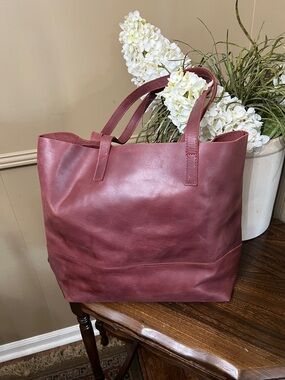 Able Burgundy Leather Tote Bag